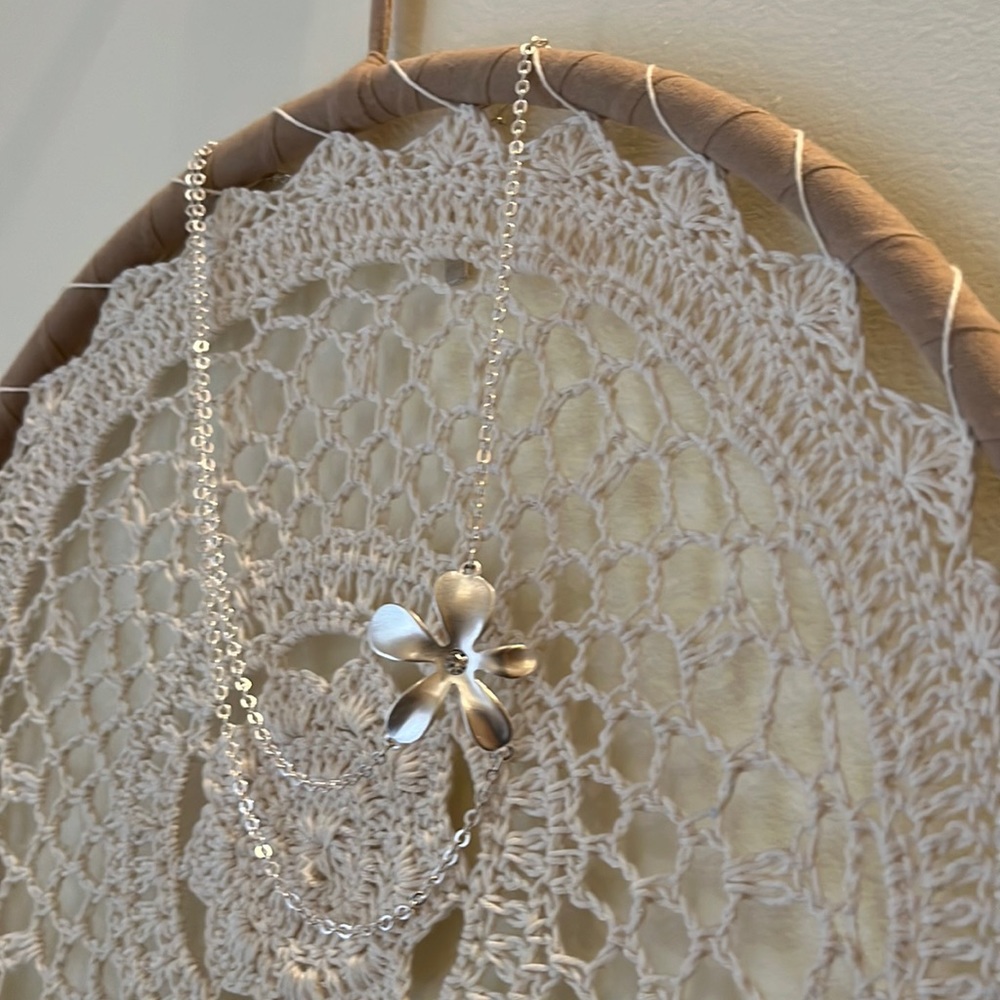 Foxy Originals Silver Flower Adjustable Necklace with Rhinestone Made in Canada